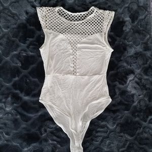 Fishnet plunged sweetheart bodysuit